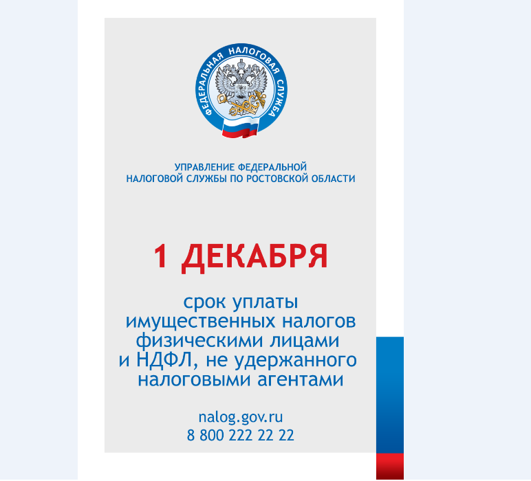 Срок уплаты имущественного налога - 1 декабря