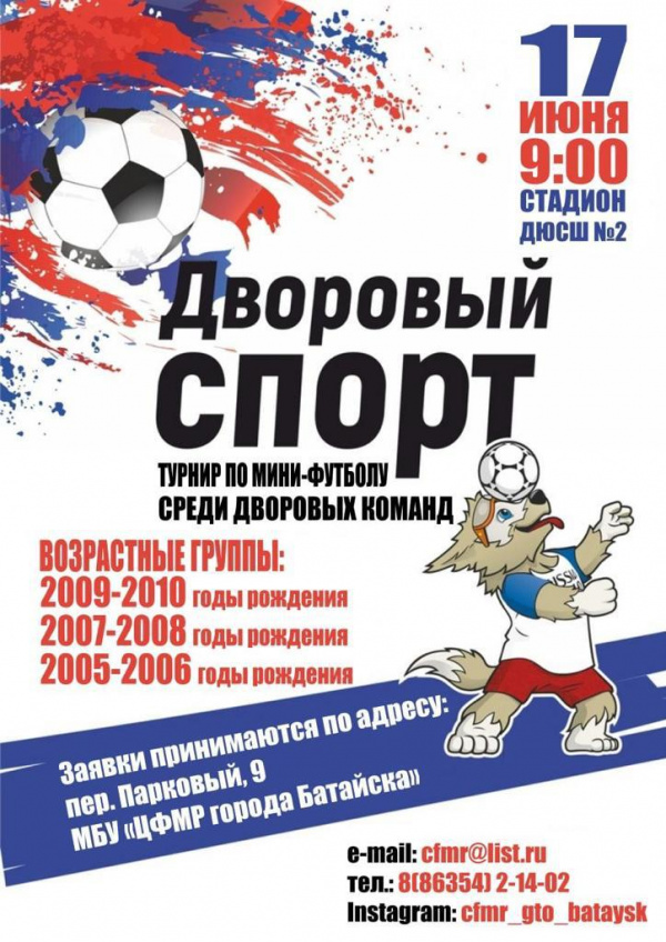 Уважаемые спортсмены! Приглашаем вас принять участие в турнире по мини-футболу среди дворовых команд города Батайска который состоится в рамках празднования «ХХХII Всероссийского Олимпийского дня».